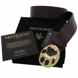VESTIGIUM® lynx paw belt, brass buckle size 1:1, luxury velvet box, polish cloth and authenticity certificate.