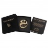 VESTIGIUM® lynx paw bronze size 1:1, luxury velvet box, and authenticity certificate.